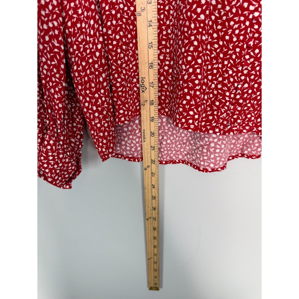 Madewell Red White Ditsy Floral Faux Wrap Blouse M Long Sleeve VNeck Button Cuff - Picture 9 of 10